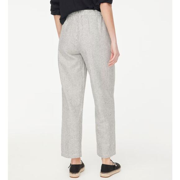 J.Crew Linen Blend Slim Wide Leg Drawstring Pants 14 Black White Striped Relaxed - Picture 2 of 8